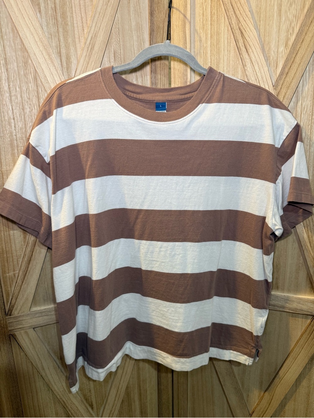 Old Navy Brown and Cream Striped Short Sleeve Tee